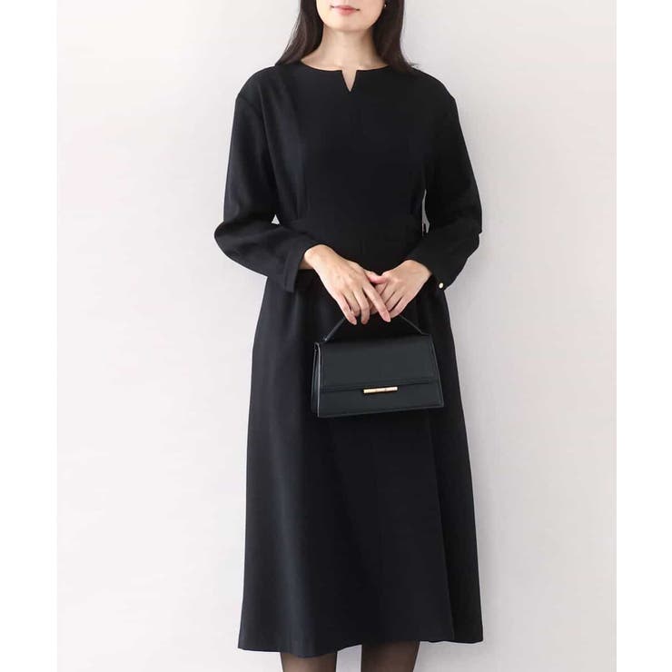 ブラック | ウールライクベルトデザインワンピース/洗える/WEB限定サイズあり | OFUON