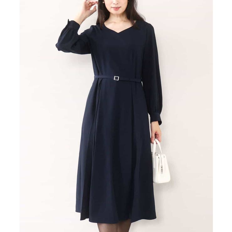 ネイビー | シフォンプリーツデザインワンピース/洗える/WEB限定サイズあり | OFUON