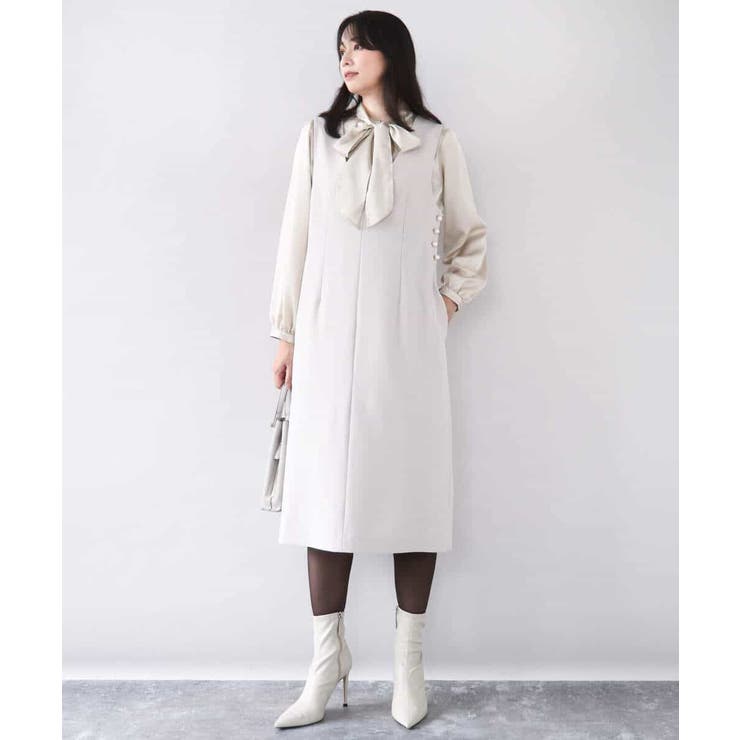 サイドパール調釦デザインVネックジャンパースカート 洗える WEB限定サイズあり | OFUON | 詳細画像13 