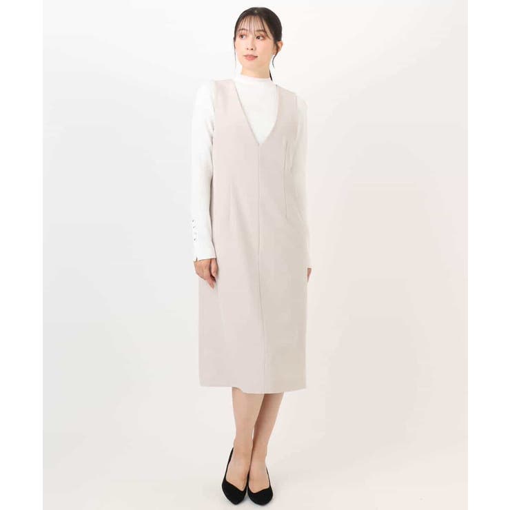 サイドパール調釦デザインVネックジャンパースカート 洗える WEB限定サイズあり | OFUON | 詳細画像15 