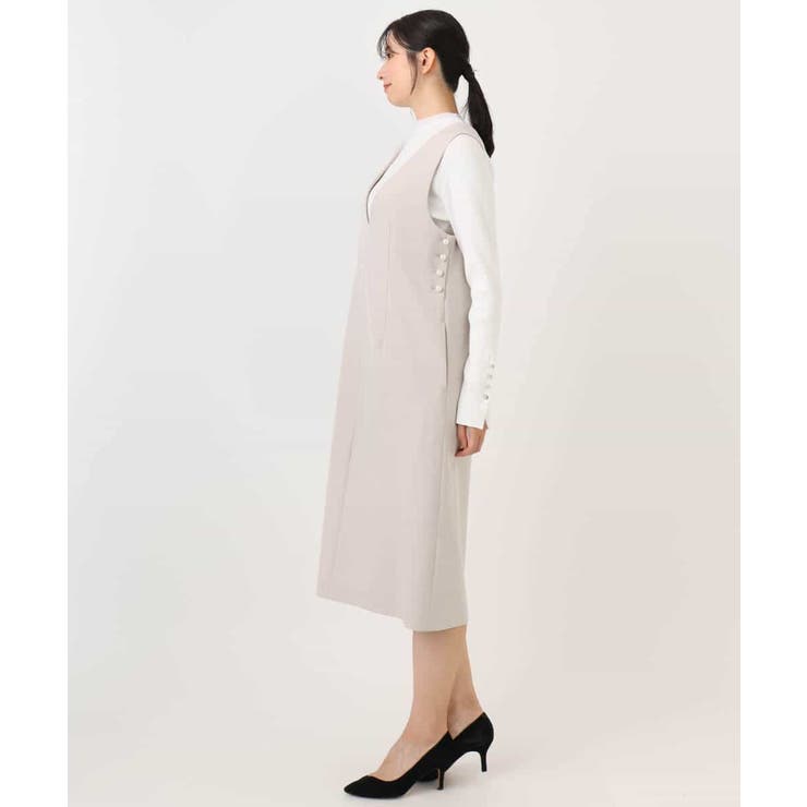 サイドパール調釦デザインVネックジャンパースカート 洗える WEB限定サイズあり | OFUON | 詳細画像16 