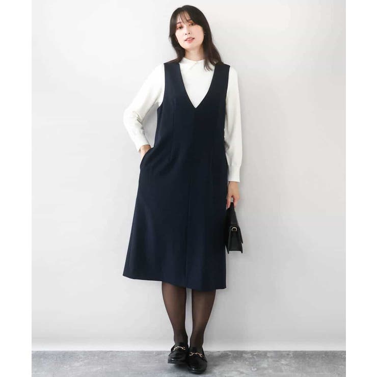 サイドパール調釦デザインVネックジャンパースカート 洗える WEB限定サイズあり | OFUON | 詳細画像2 