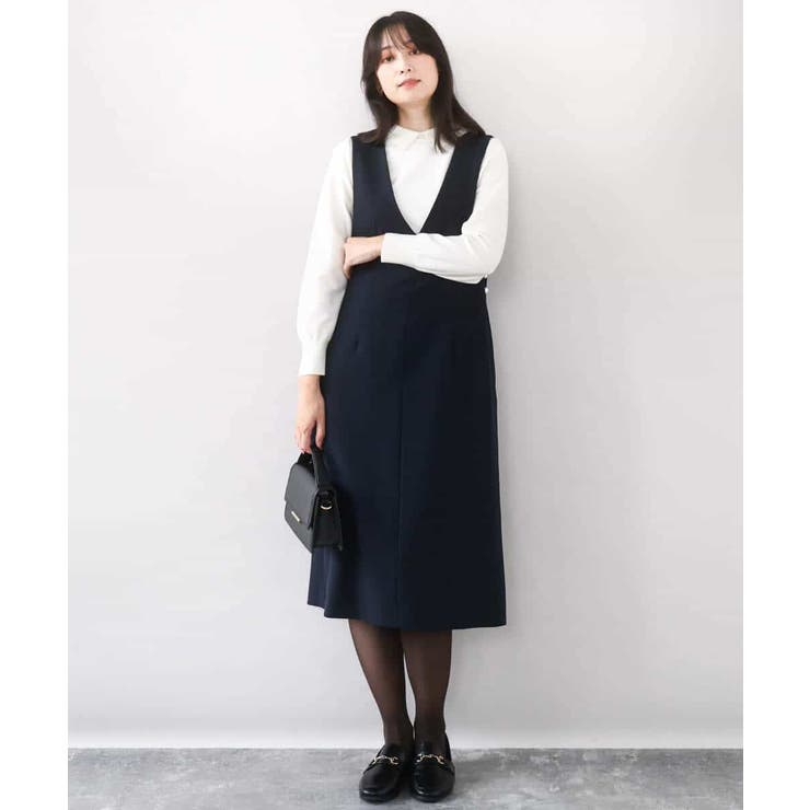 サイドパール調釦デザインVネックジャンパースカート 洗える WEB限定サイズあり | OFUON | 詳細画像4 