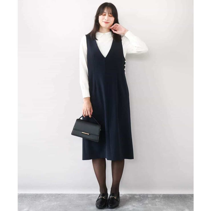サイドパール調釦デザインVネックジャンパースカート 洗える WEB限定サイズあり | OFUON | 詳細画像5 