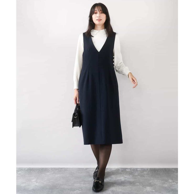 サイドパール調釦デザインVネックジャンパースカート 洗える WEB限定サイズあり | OFUON | 詳細画像6 