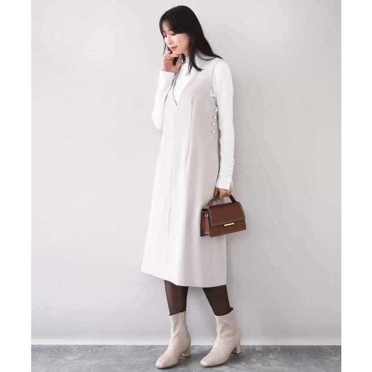 サイドパール調釦デザインVネックジャンパースカート 洗える WEB限定サイズあり | OFUON | 詳細画像7 