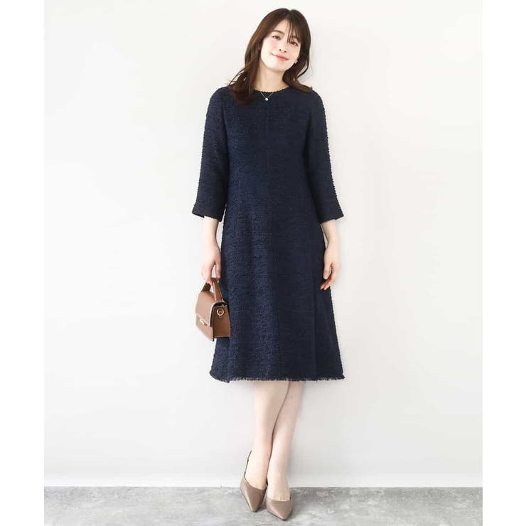 ネイビー | [セットアップ対応]ツイードデザインワンピース/WEB限定 | OFUON