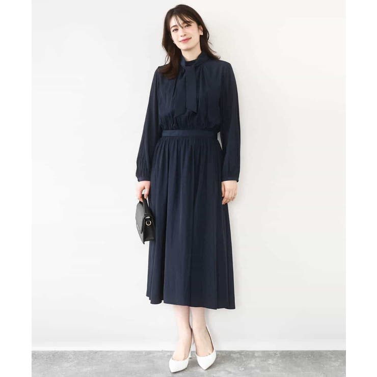 パウダーサテン ボウタイワンピース/洗える/WEB限定サイズあり | OFUON | 詳細画像2 