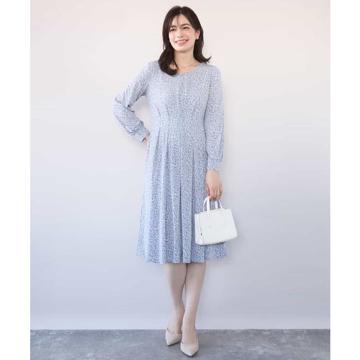 ライトブルー | カリグラフィープリント ジャージワンピース/洗える/WEB限定サイズあり | OFUON