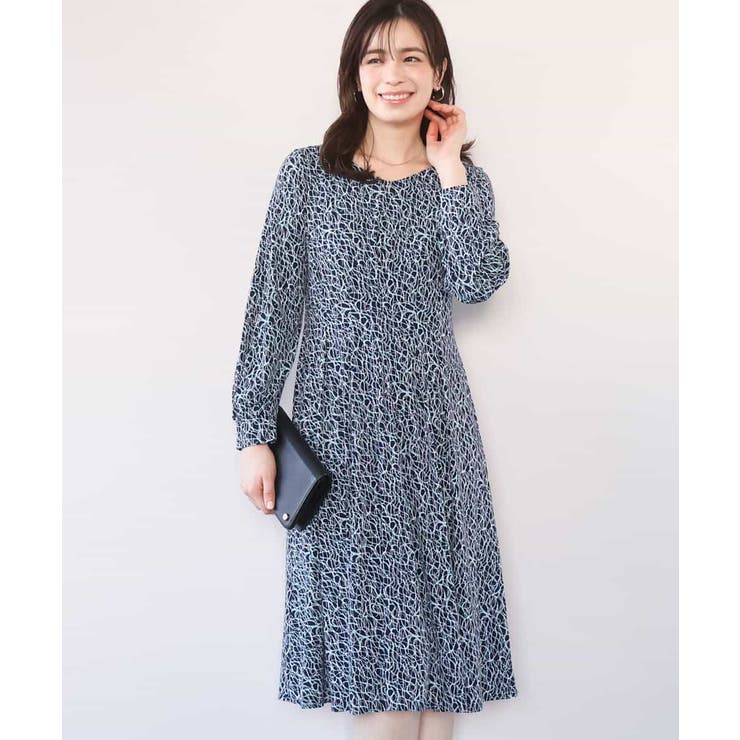 ネイビー | カリグラフィープリント ジャージワンピース/洗える/WEB限定サイズあり | OFUON