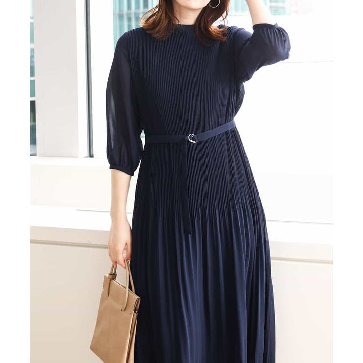 ネイビー | シフォンプリーツワンピース/洗える/WEB限定サイズあり | OFUON