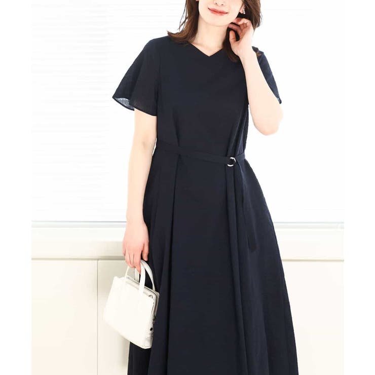 ネイビー | VネックAラインシルエットワンピース/洗える/WEB限定サイズあり | OFUON