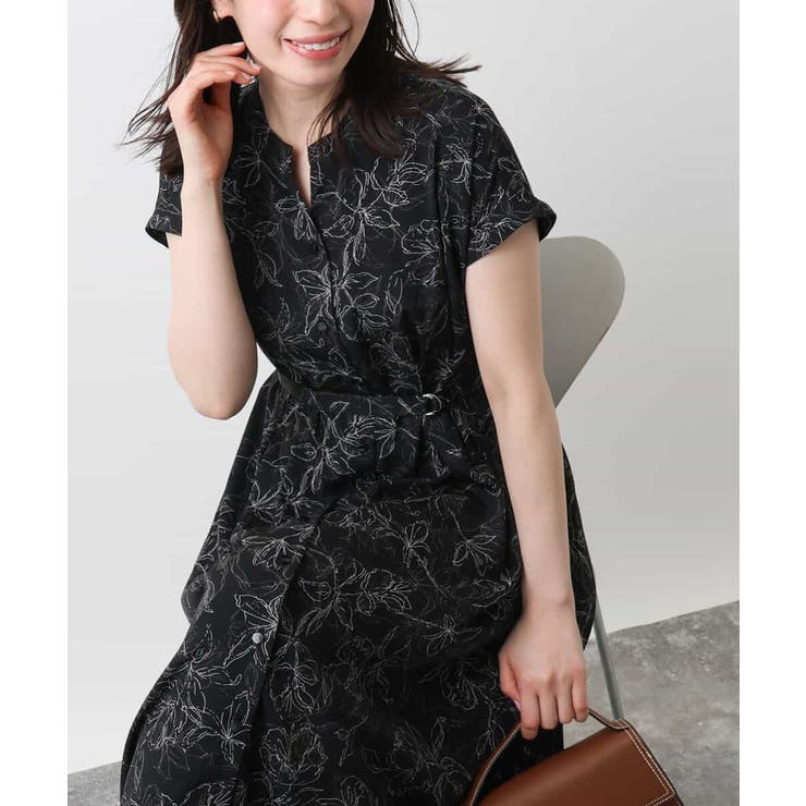 ラインフラワープリントワンピース/洗える/WEB限定サイズあり | OFUON | 詳細画像1 