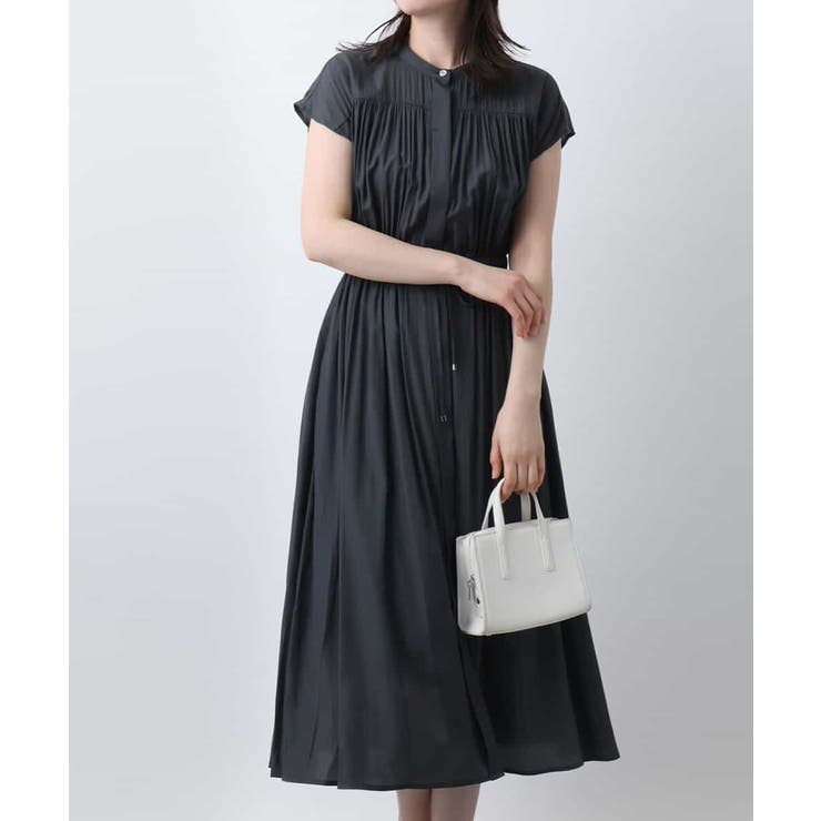 チャコール | ギャザーデザインワンピース/洗える/WEB限定 | OFUON