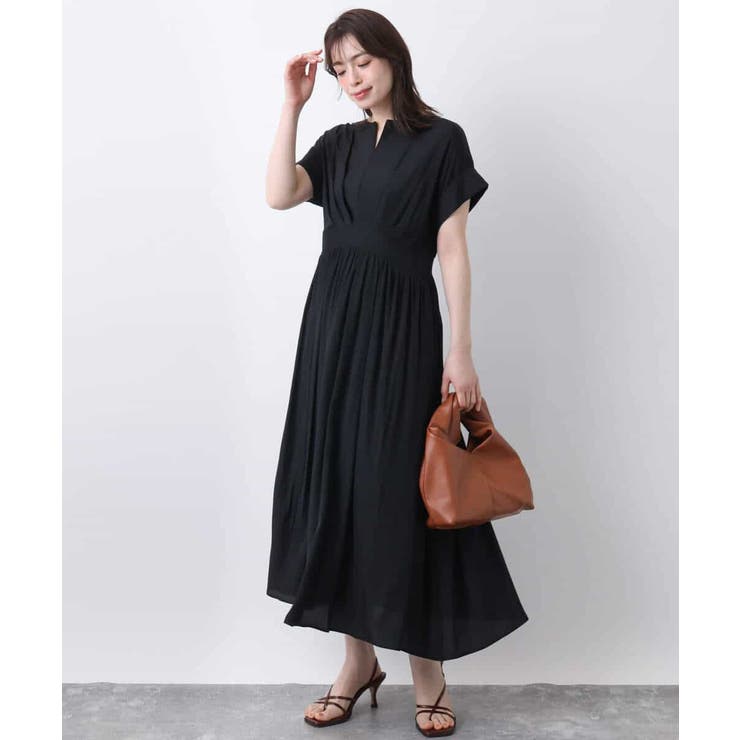 ウエスト切り替えキーネックワンピース/洗える/WEB限定 | OFUON | 詳細画像3 