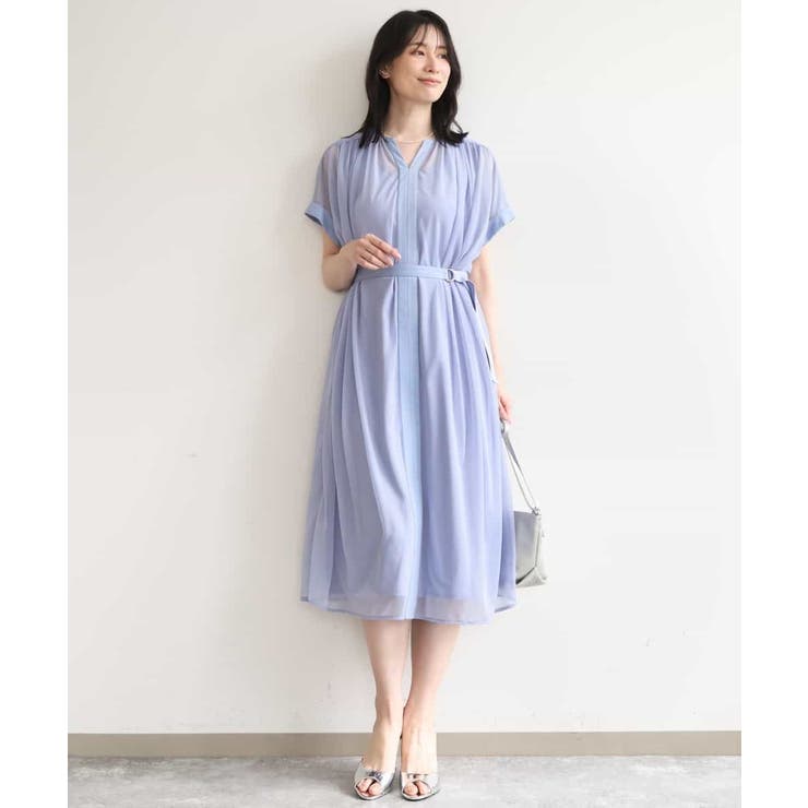 パールブルー | キーネックシアーワンピース/洗濯機で洗える/WEB限定サイズあり | OFUON