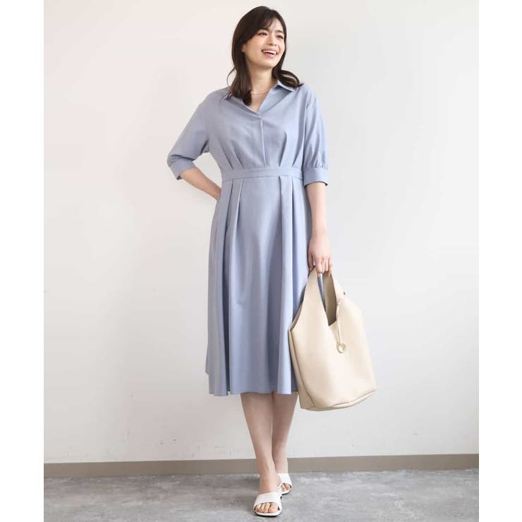 六分袖スキッパーワンピース/UVカット/洗濯機で洗える/WEB限定サイズあり | OFUON | 詳細画像10 