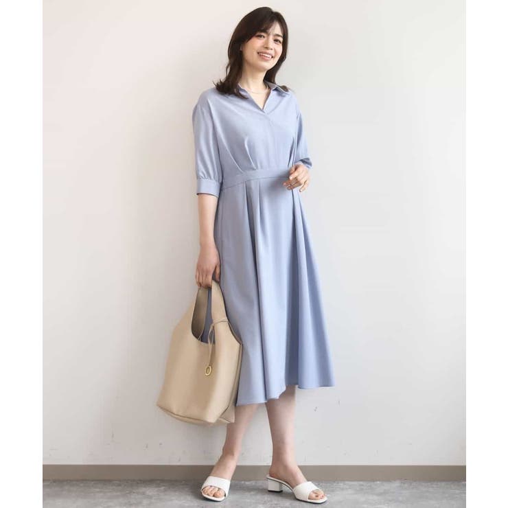 六分袖スキッパーワンピース/UVカット/洗濯機で洗える/WEB限定サイズあり | OFUON | 詳細画像8 