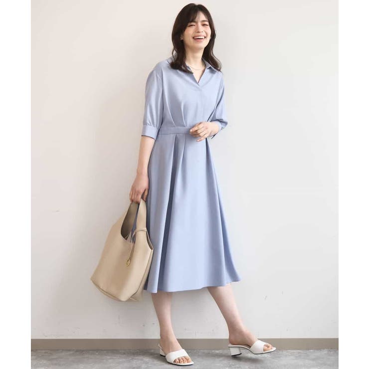 六分袖スキッパーワンピース/UVカット/洗濯機で洗える/WEB限定サイズあり | OFUON | 詳細画像9 