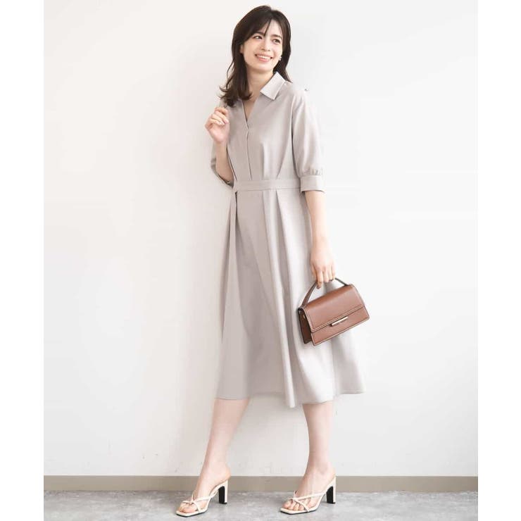 ベージュ | 六分袖スキッパーワンピース/UVカット/洗濯機で洗える/WEB限定サイズあり | OFUON