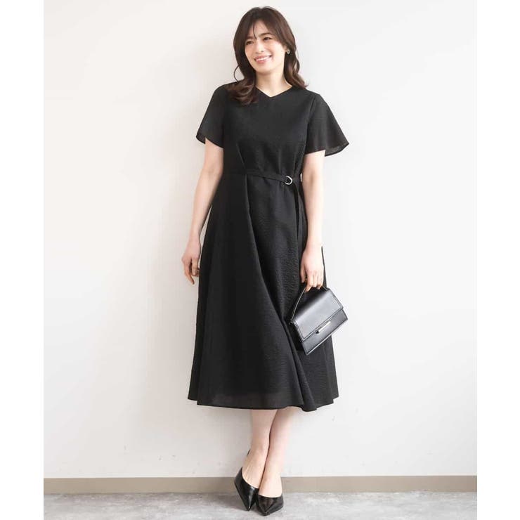 ブラック | VネックAラインシルエットワンピース/洗える/WEB限定カラーサイズあり | OFUON
