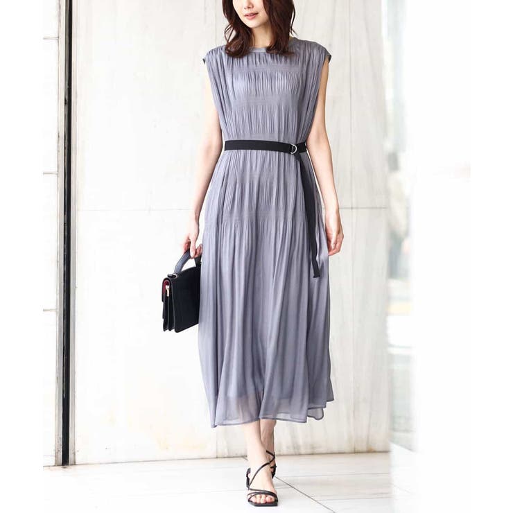 グリッターシフォンスリーブレスワンピース/WEB限定/洗える[品番 
