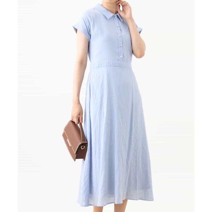 ライトブルー | 衿付きウエスト切り替えワンピース/洗える/WEB限定 | OFUON