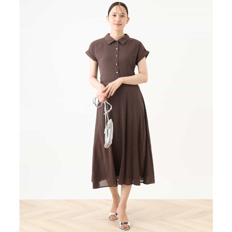 ブラウン | 衿付きウエスト切り替えワンピース/洗える/WEB限定 | OFUON