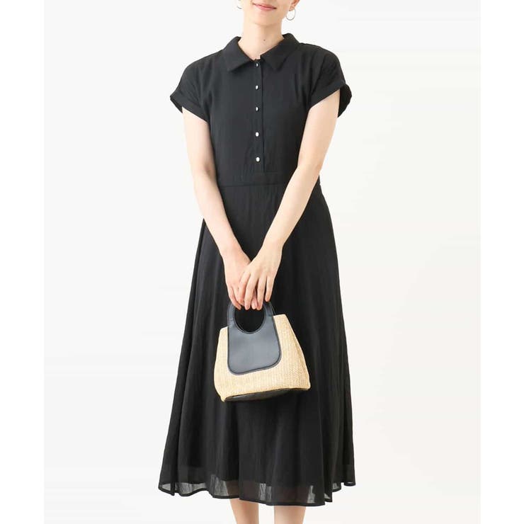 ブラック | 衿付きウエスト切り替えワンピース/洗える/WEB限定 | OFUON