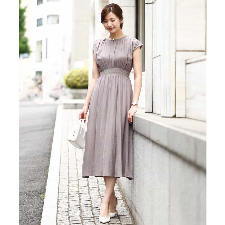 リネンライク ランタンスリーブワンピース/洗える/WEB限定サイズあり