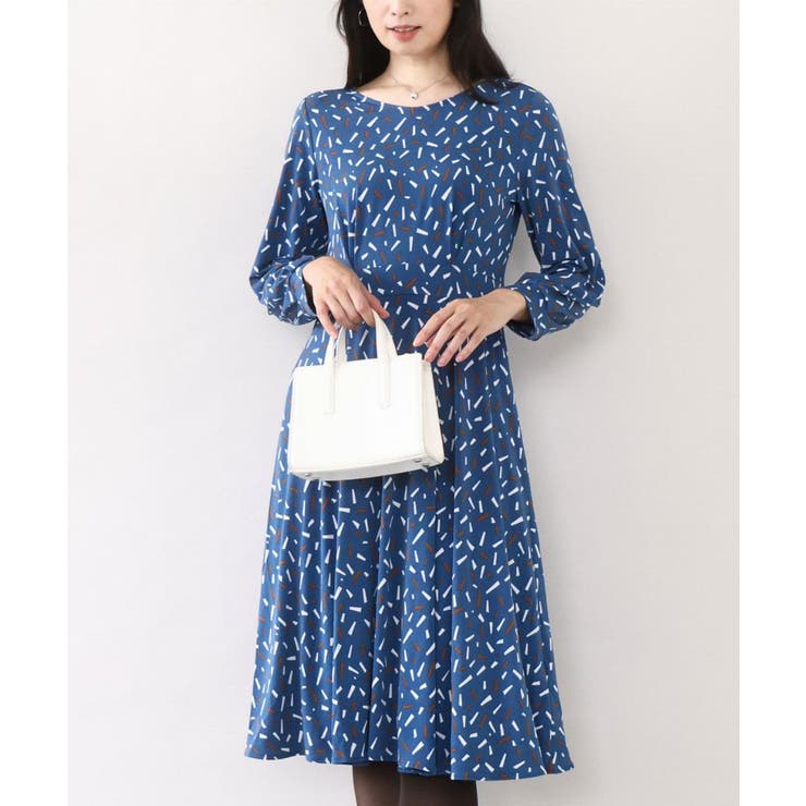 ブルー | 総柄ウエスト切り替えワンピース/洗える/WEB限定サイズあり | OFUON