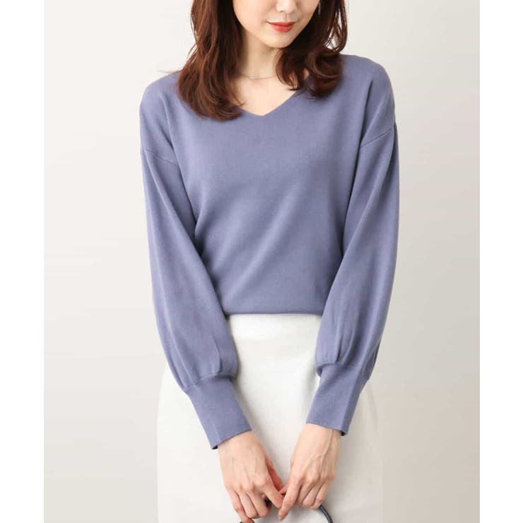 ブルーグレー | ベーシックVネックニット/洗える/WEB限定サイズあり | OFUON