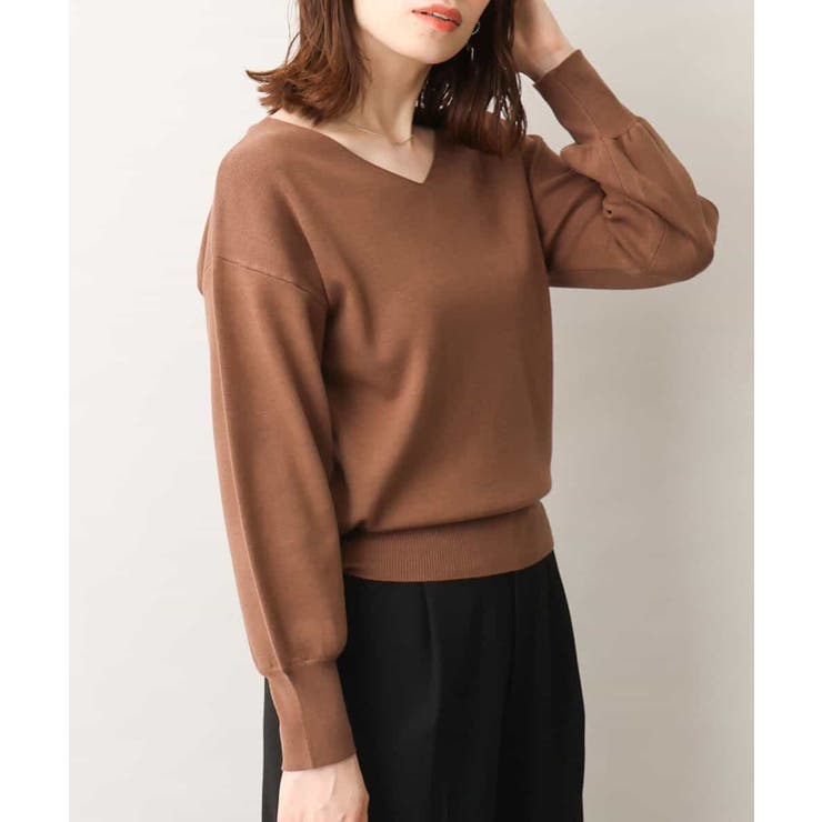 ブラウン | ベーシックVネックニット/洗える/WEB限定サイズあり | OFUON