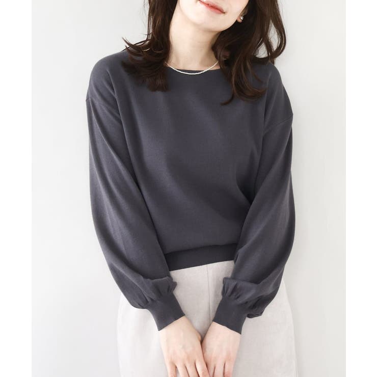 ダークグレー | ボリューム袖ベーシックニット/洗える/WEB限定サイズあり | OFUON