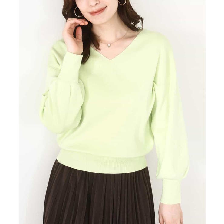 ライトグリーン | ベーシックVネックニット/洗える/WEB限定サイズあり | OFUON