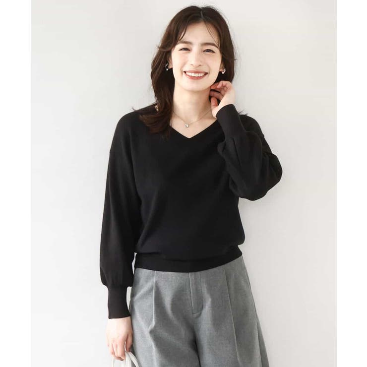 ブラック | ベーシックVネックニット/洗える/WEB限定サイズあり | OFUON