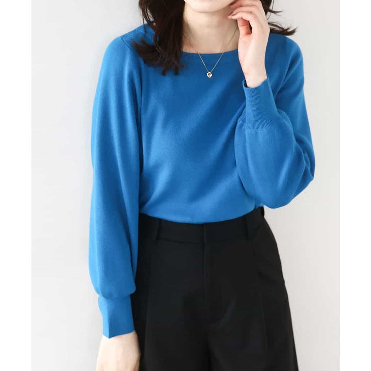 ブルー | ベーシックボートネックニット/洗える/WEB限定サイズあり | OFUON