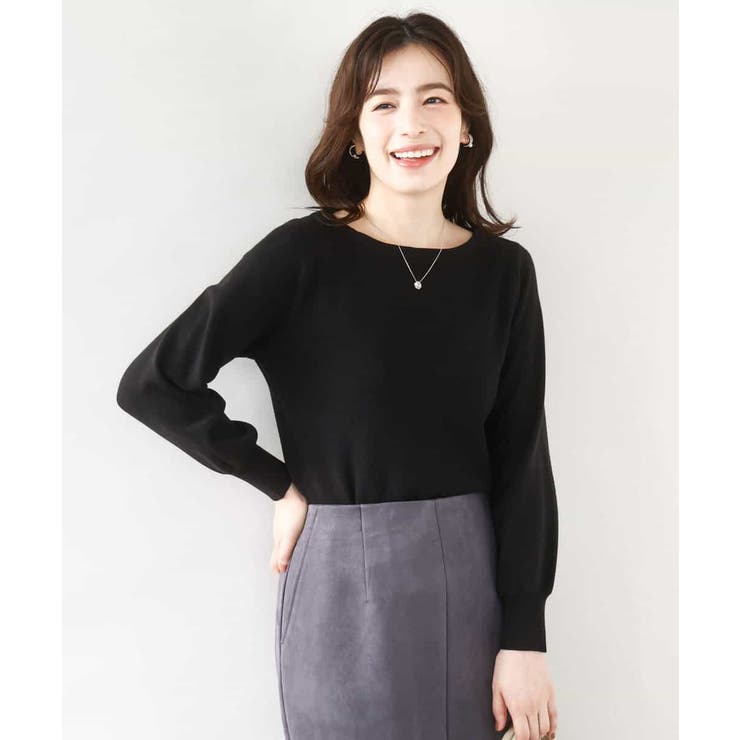 ブラック | ベーシックボートネックニット/洗える/WEB限定サイズあり | OFUON
