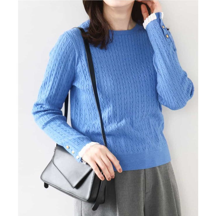 ブルー | ミニケーブル柄ニット/洗える/WEB限定サイズあり | OFUON