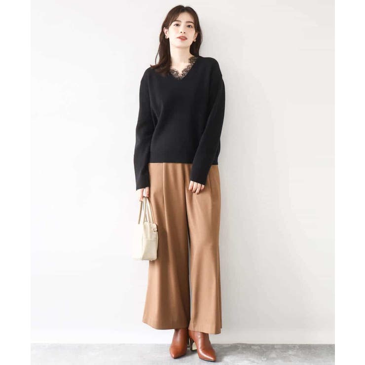 Vネックレース片畦編みニット/洗える/WEB限定サイズあり | OFUON | 詳細画像10 