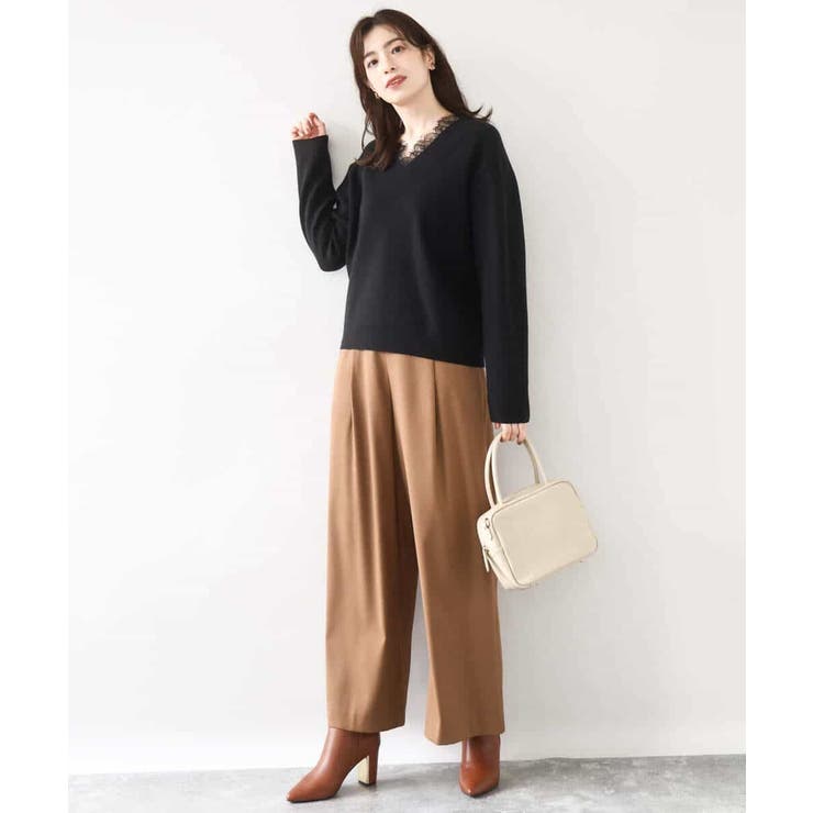 Vネックレース片畦編みニット/洗える/WEB限定サイズあり | OFUON | 詳細画像12 