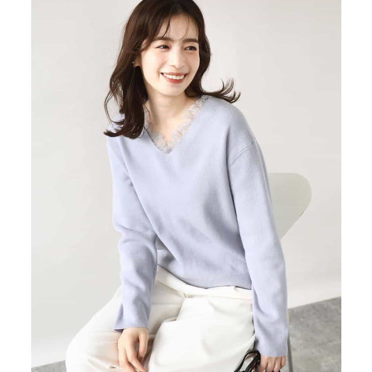 Vネックレース片畦編みニット/洗える/WEB限定サイズあり | OFUON | 詳細画像14 
