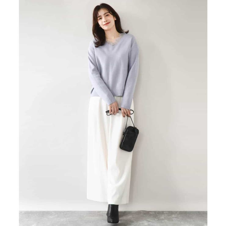 Vネックレース片畦編みニット/洗える/WEB限定サイズあり | OFUON | 詳細画像15 