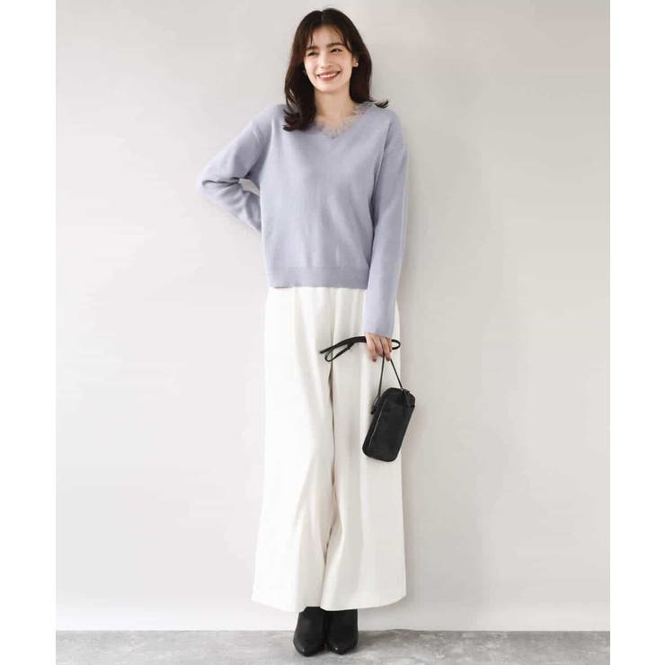 Vネックレース片畦編みニット/洗える/WEB限定サイズあり | OFUON | 詳細画像16 