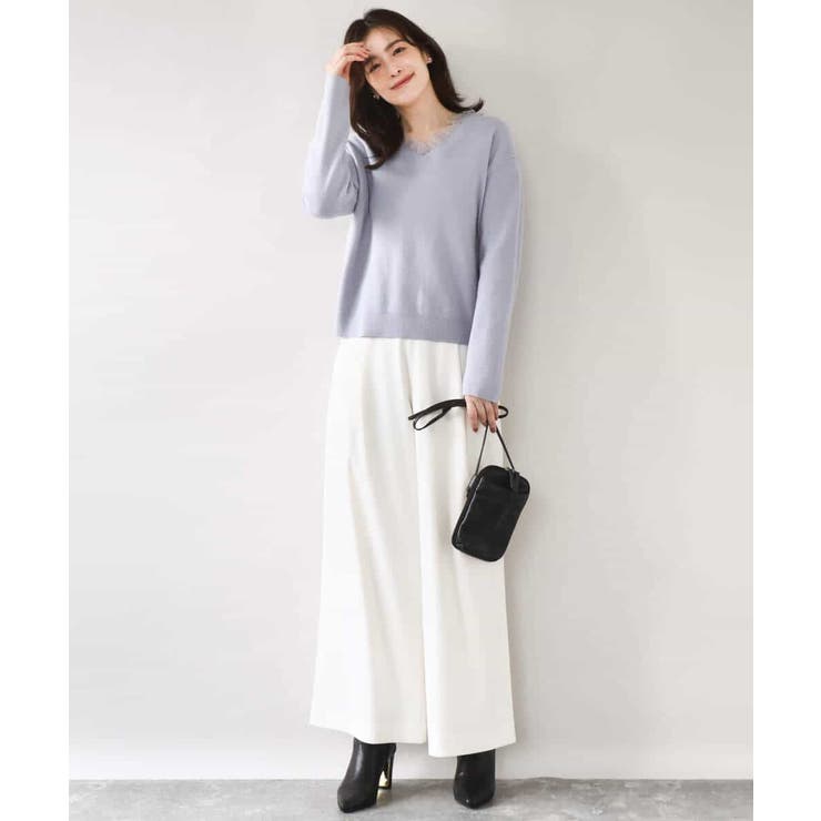 Vネックレース片畦編みニット/洗える/WEB限定サイズあり | OFUON | 詳細画像17 