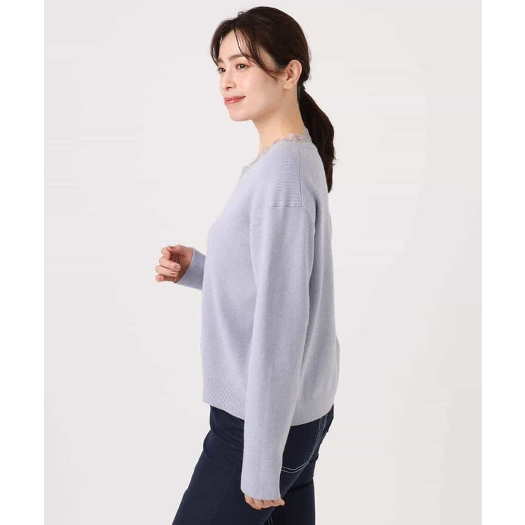 Vネックレース片畦編みニット/洗える/WEB限定サイズあり | OFUON | 詳細画像19 