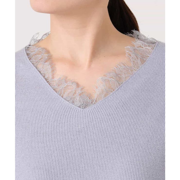 Vネックレース片畦編みニット/洗える/WEB限定サイズあり | OFUON | 詳細画像21 