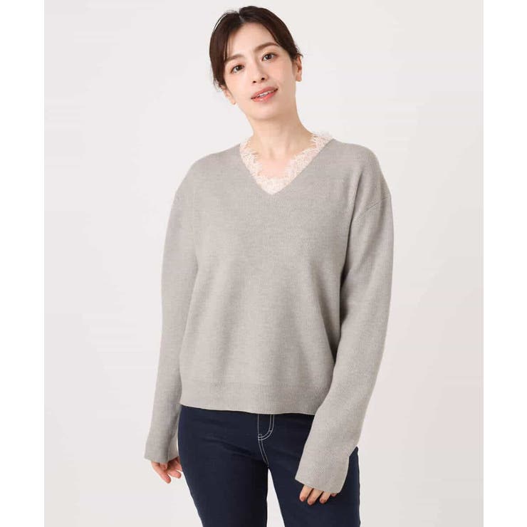 Vネックレース片畦編みニット/洗える/WEB限定サイズあり | OFUON | 詳細画像25 