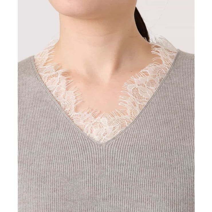 Vネックレース片畦編みニット/洗える/WEB限定サイズあり | OFUON | 詳細画像26 