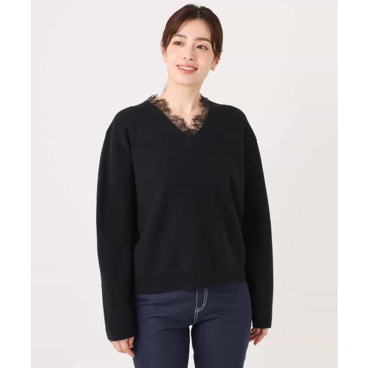 Vネックレース片畦編みニット/洗える/WEB限定サイズあり | OFUON | 詳細画像28 